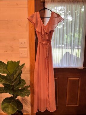 Birdy Grey dusty Rose Pink Ruffle Wrap Maxi Dress (small)